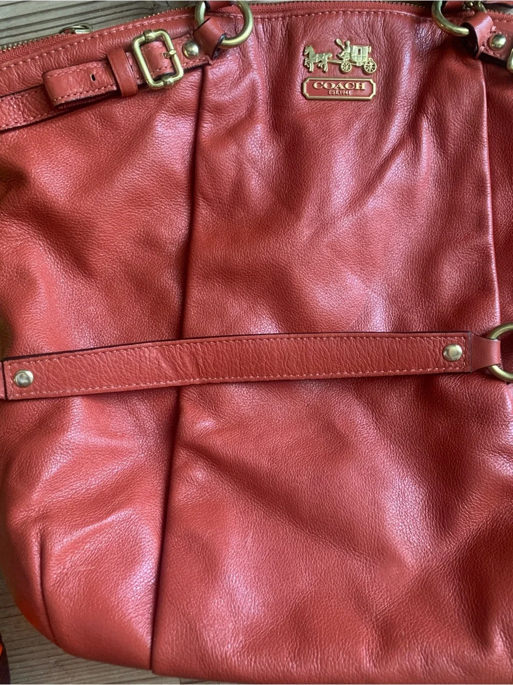 Coach 18641 Madison Leather Lindsey Satchel Shoulder Bag Burnt Orange